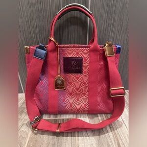 KURT GEIGER RAINBOW PINK METALLIC DENIM TOTE CROSSBODY BAG MERMAID LEATHER